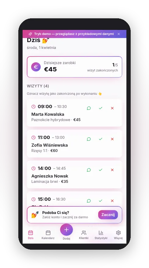 Rezerwacje online w aplikacji Sleeksy, klientki zapisują się same